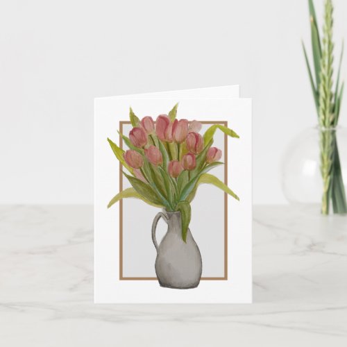 Pink Tulip in a Vase GreetingNote Card