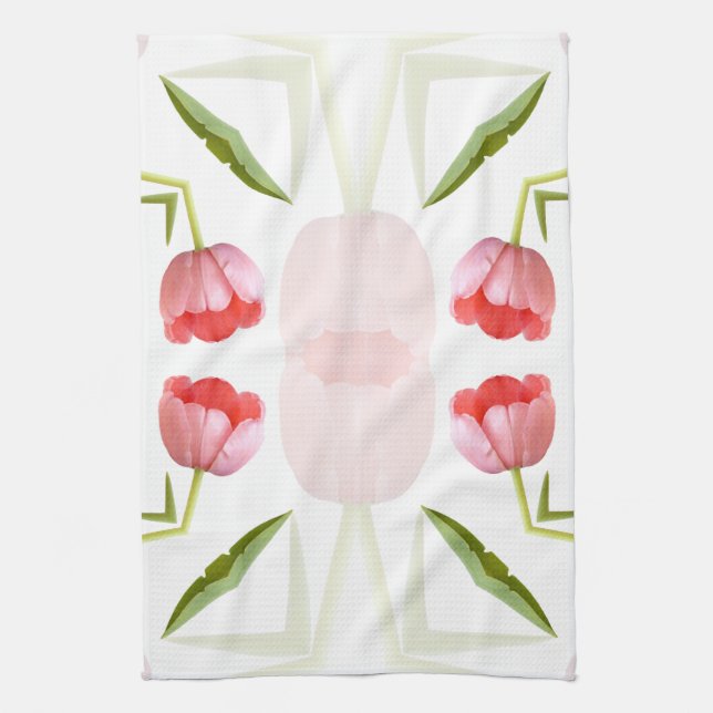 Pink Tulip Kaleidoscope Pattern Towel (Vertical)