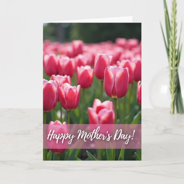 Pink Tulip Mothers Day Photo Card (Front)