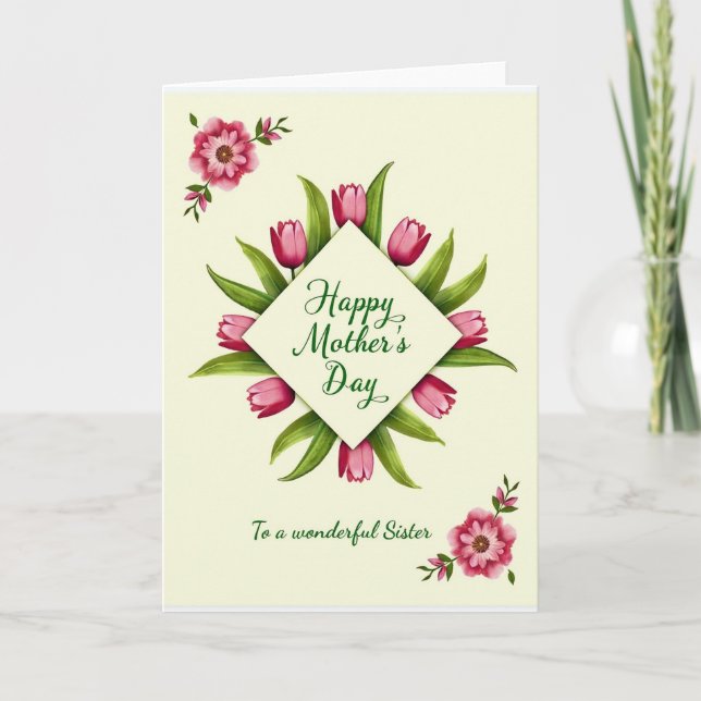 Pink Tulip Mothers Day Sister Card (Front)
