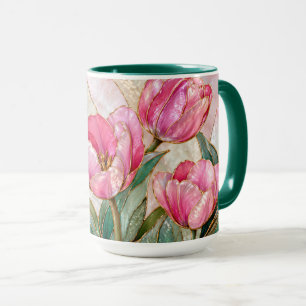 Pink Tulip Mug Elegant Floral Coffee Cup