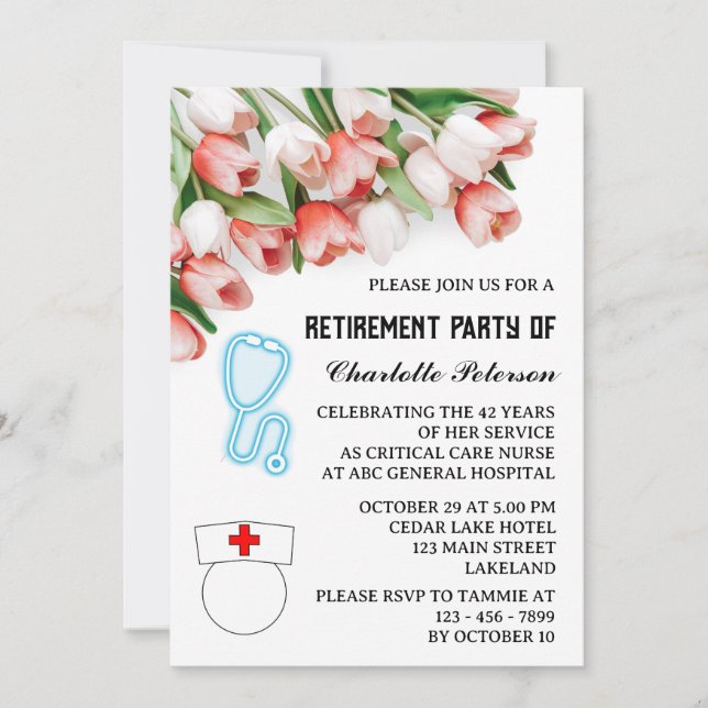 Pink Tulip Nurse Retirement Party  Invitation (Front)