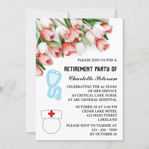 Pink Tulip Nurse Retirement Party  Invitation