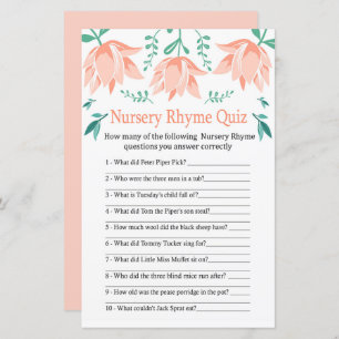 Pink Tulip Nursery Rhyme Quiz baby shower game