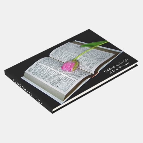 Pink Tulip on Holy Bible Guest Book