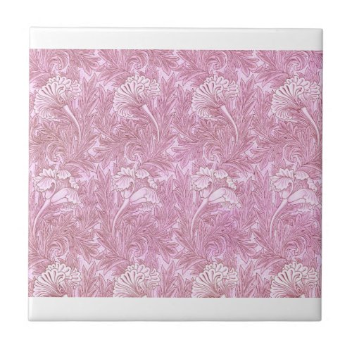 Pink Tulip Pattern By William Morris Ceramic Tile