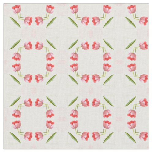 Pink Tulip Photo Geometric Kaleidoscope Pattern Fabric