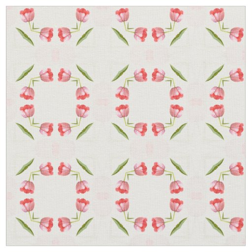 Pink Tulip Photo Geometric Kaleidoscope Pattern Fabric