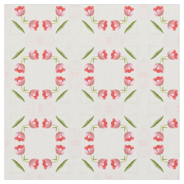 Pink Tulip Photo Geometric Kaleidoscope Pattern Fabric (Close Up)