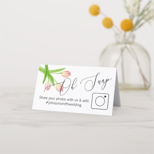Pink Tulip Photo Share Folded table card hashtag