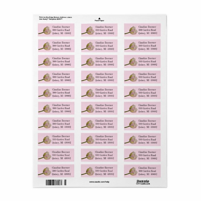 Pink Tulip Return Address Labels (Full Sheet)