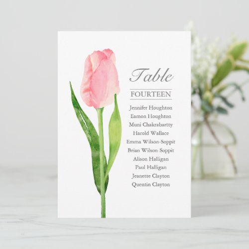 Pink Tulip Single Wedding Table Seating Chart  Invitation
