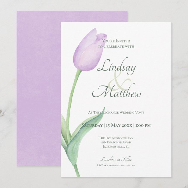 Pink Tulip Solo Purple Modern Invitation (Front/Back)