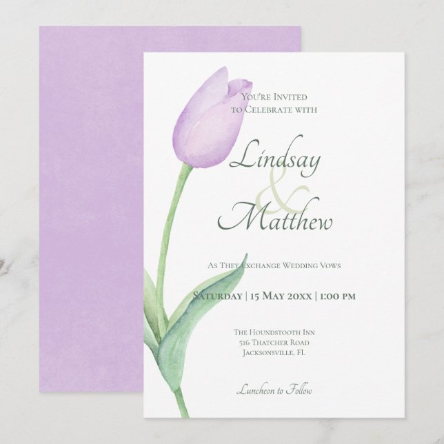 Pink Tulip Solo Purple Modern Invitation (Front/Back)