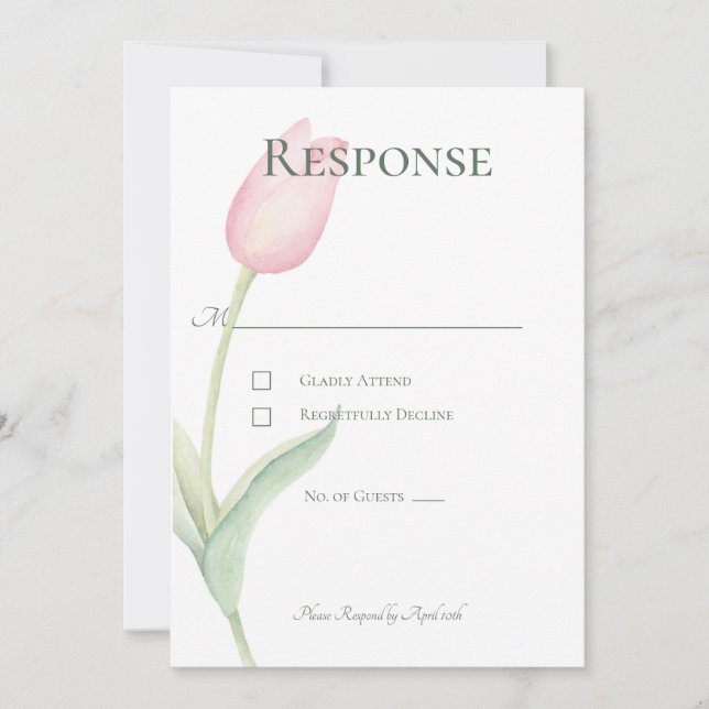 Pink Tulip Solo Wedding Response Card (Front)