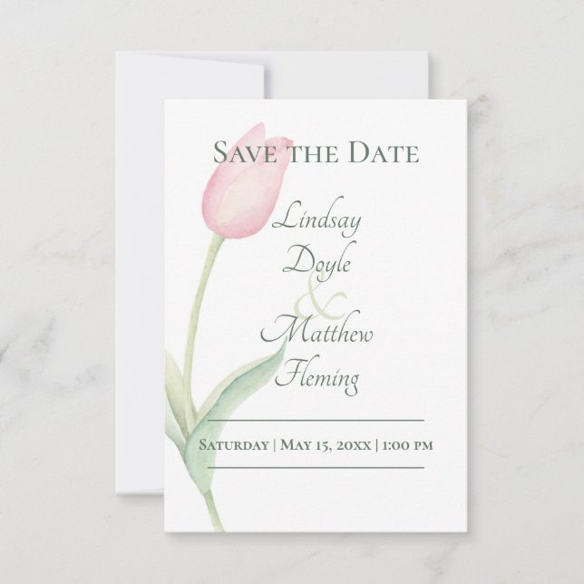 Pink Tulip Solo Wedding Save The Date (Front)