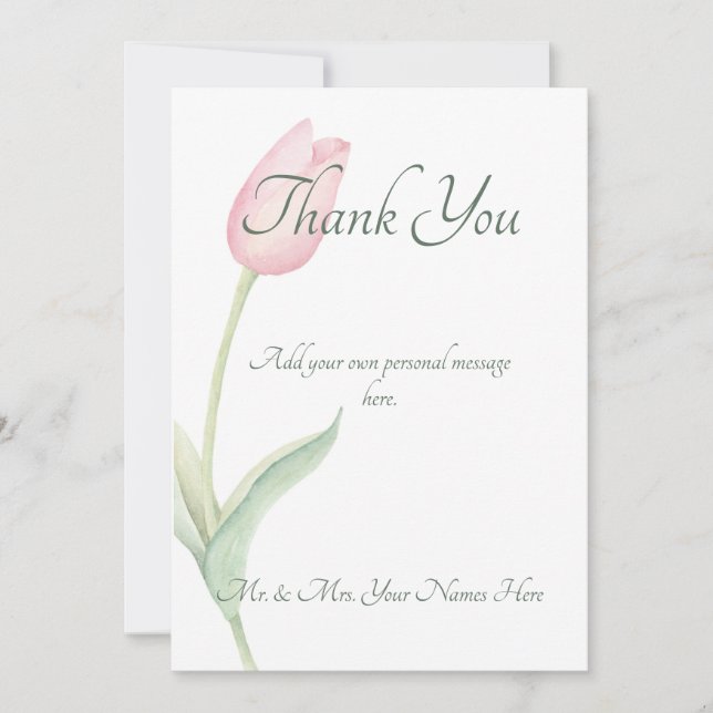 Pink Tulip Solo Wedding Thank You Card (Front)
