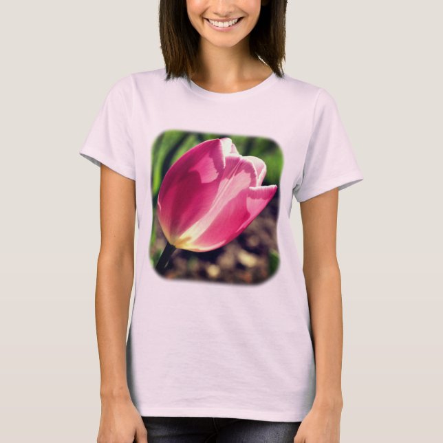 Pink Tulip Sunlight Floral Nature  T-Shirt (Front)