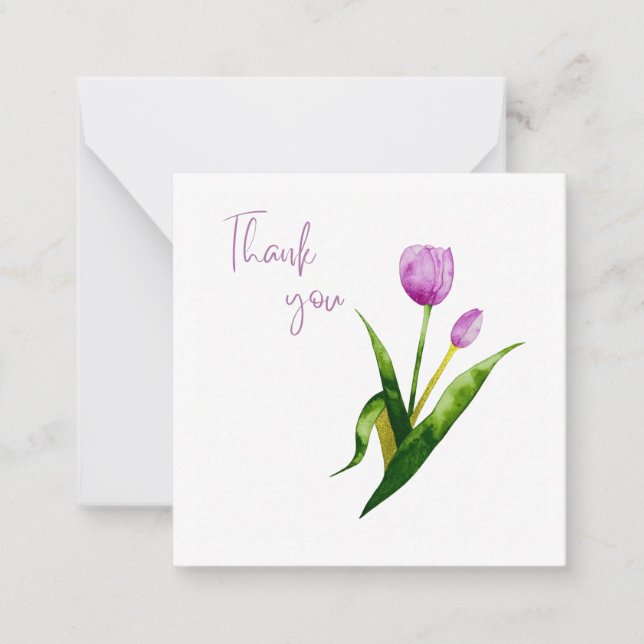 Pink Tulip Thank You Flat Notecard  (Front)