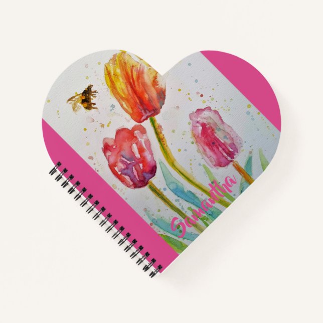 Pink Tulip Tulips Floral Flowers Notebook (Front)