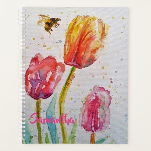 Pink Tulip Tulips Floral Flowers Notebook Planner