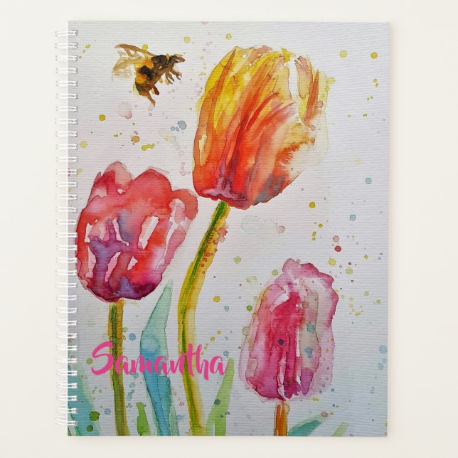 Pink Tulip Tulips Floral Flowers Notebook Planner (Front)