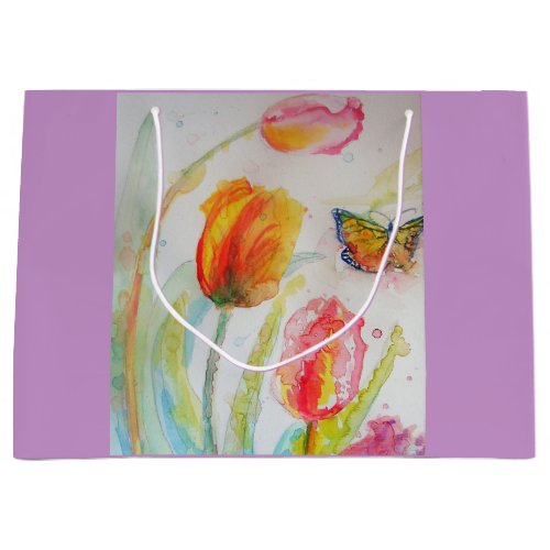 Pink Tulip Tulips Floral Watercolor Gift Bag