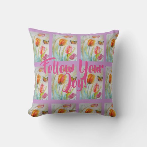 Pink Tulip Tulips Floral Watercolor Purple Cushion