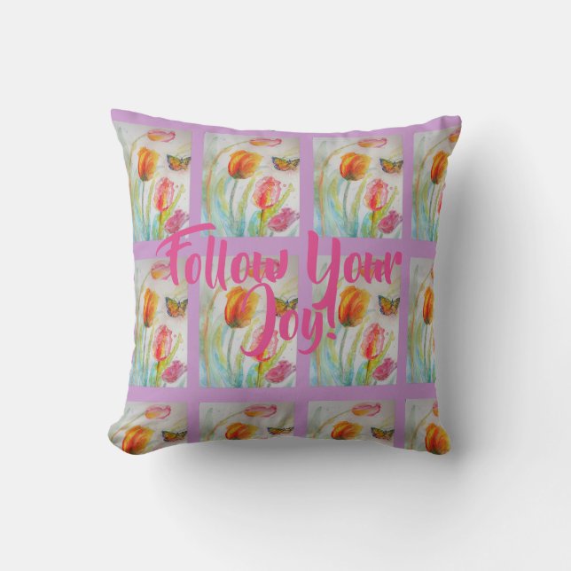 Pink Tulip Tulips Floral Watercolor Purple Cushion (Front)