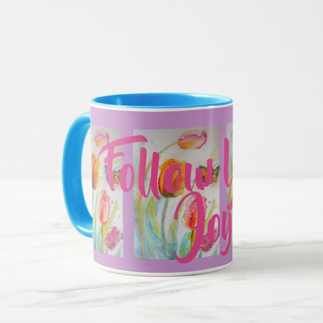 Pink Tulip Tulips Floral Watercolor Purple Mug (Front Left)