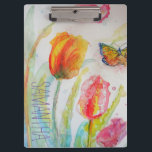 Pink Tulip Tulips Floral Watercolor Womans Name Clipboard<br><div class="desc">Colorful Tulips and Butterfly Watercolor Womans/Girls Name Clipboard,  with a fully customizable name. A glorious floral bag design. Designed from my original watercolor paintings,  that I painted from my own flower garden.</div>