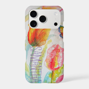 Pink Tulip Tulips Floral Watercolor Womans Name iPhone 17 Pro Case