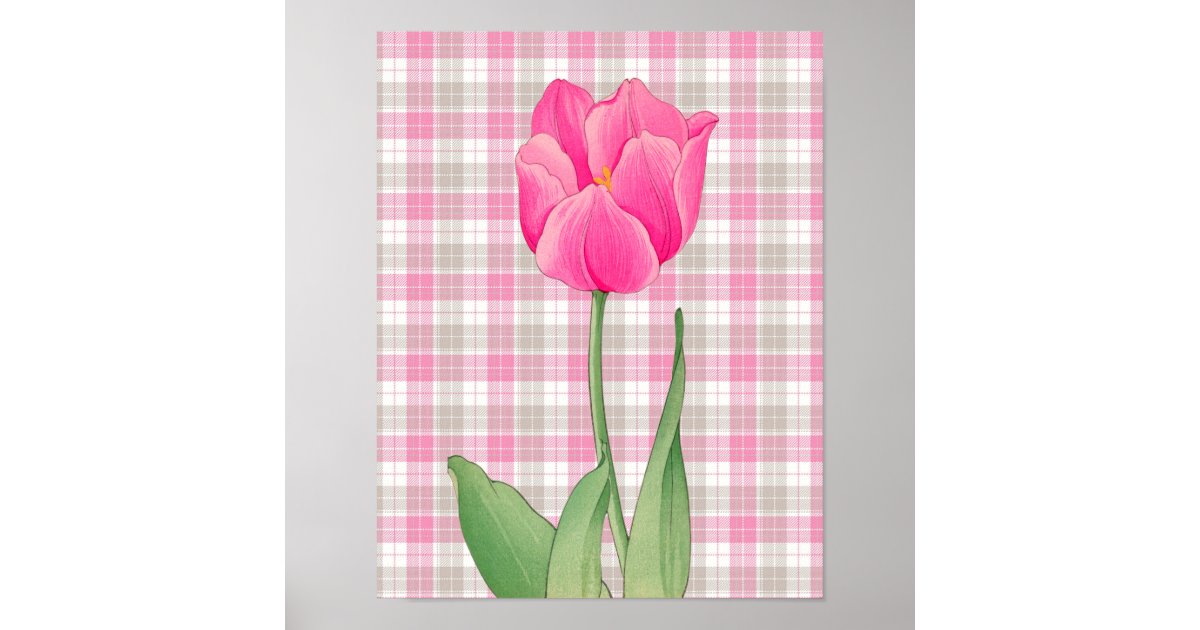 Pink Tulip Vintage Style Graphic Art Poster | Zazzle