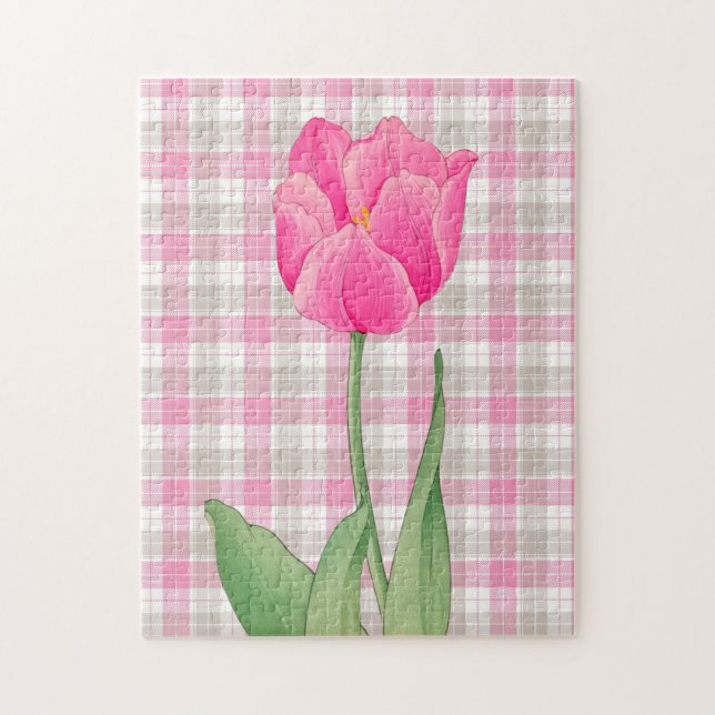 Pink Tulip Vintage Style Graphic Art Puzzle (Vertical)