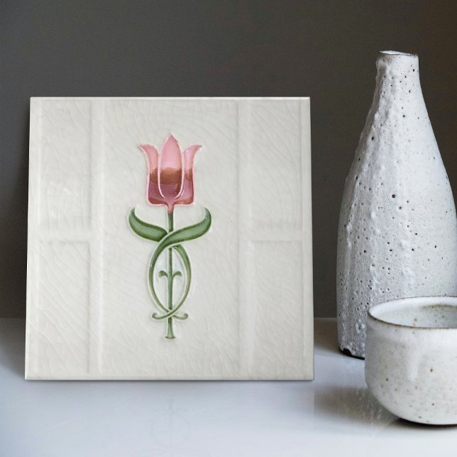 Pink Tulip Wall Decor Nouveau Art Deco Gibbons Ceramic Tile (Creator Uploaded)