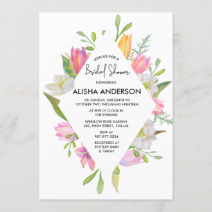 Pink Tulip Watercolor Floral Bridal Shower Invitation