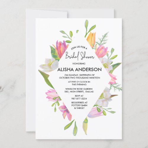 Pink Tulip Watercolor Floral Bridal Shower Invitation