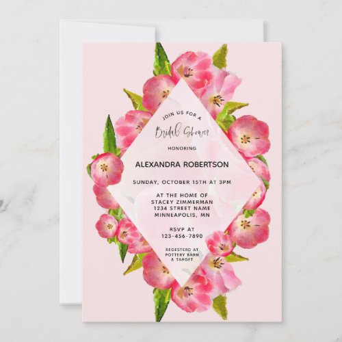 Pink Tulip Watercolor Floral Bridal Shower  Invitation