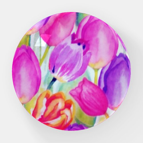 Pink Tulip Watercolor Floral Paperweight