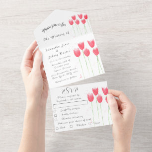 Pink Tulip Watercolor Spring Wedding Elegant All I All In One Invitation
