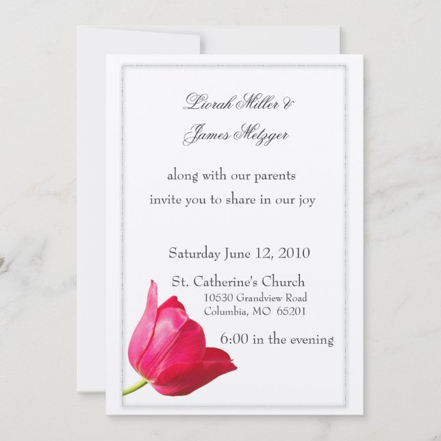 Pink tulip Wedding Invitation (Front)