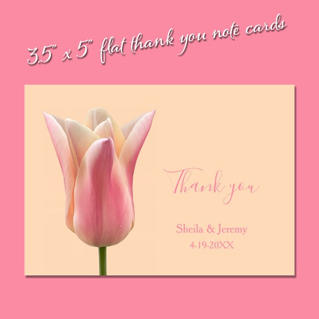 Pink Tulip Wedding Thank You Flat Note Card (Creator Uploaded)