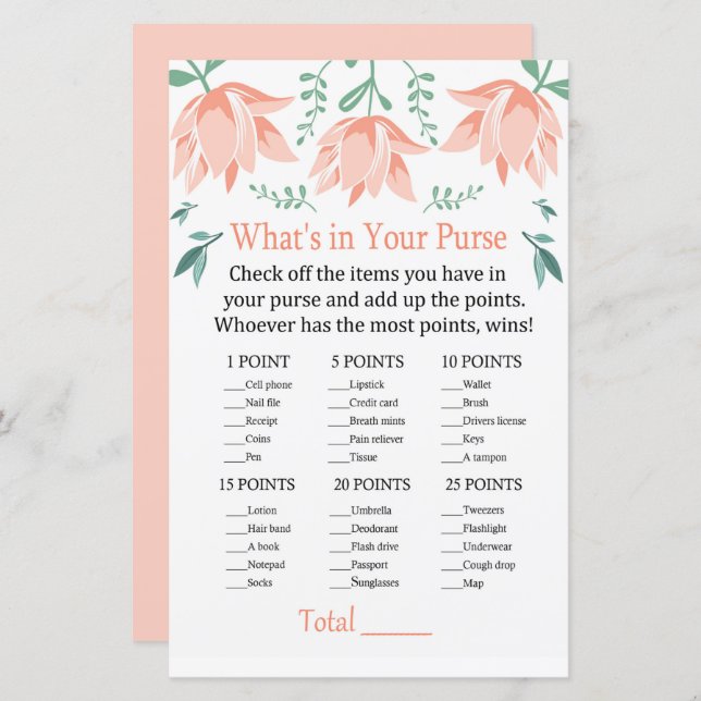 Pink Tulip What's in your purse game (Front/Back)