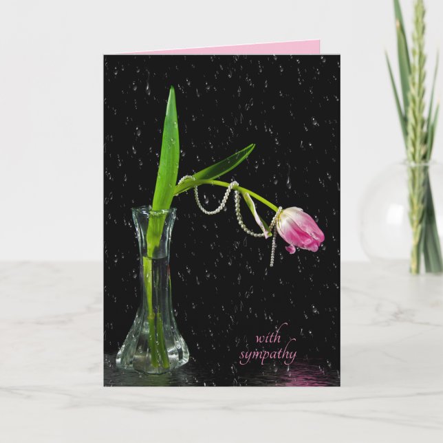 pink tulip with pearls sympathy card (Front)