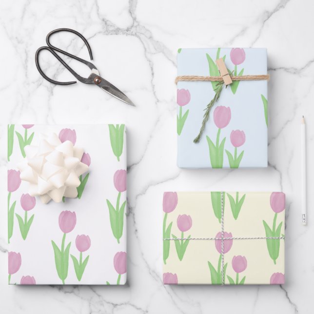 Pink Tulip Wrapping Paper Sheets (Front)
