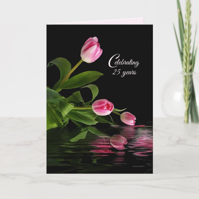 Pink Tulips 25th Anniversary Card (Front)