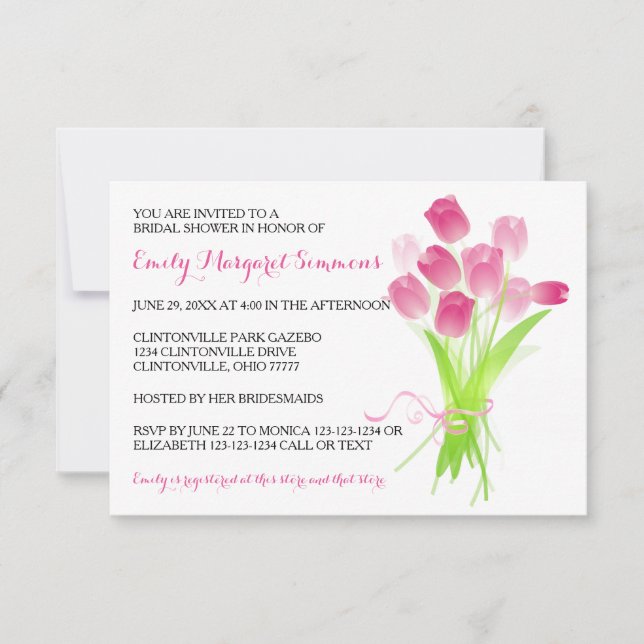 Pink Tulips - 3x5 Bridal Shower Invitation (Front)