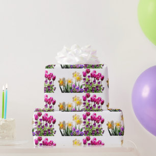 Pink Tulips and Daffodils Wrapping Paper