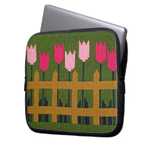 Pink Tulips Artisan Crochet Print Electronics Bag