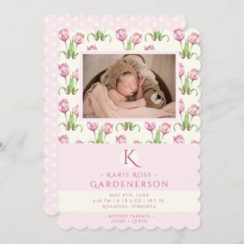 Pink Tulips Baby Girl  Announcement
